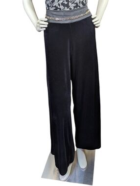 Vintage Onyx Nite Black Velvet Wide Leg Whimsigoth Pants Made USA Fits L/XL